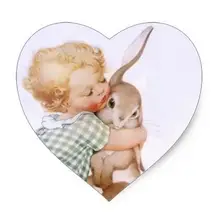 1 5inch Sticker Antique Adorable Easter Bunny hugs