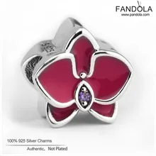 Подлинный цветок прелести бисер из стерлингового серебра 925 пробы с сияющей орхидеей для изготовления ювелирных изделий Подходит брендовый браслет Argent Charm