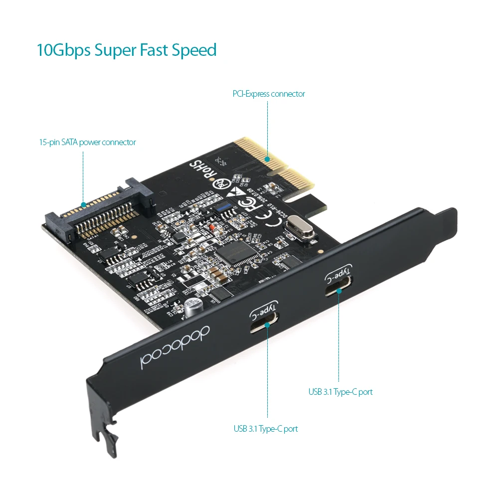 Суперскоростная карта dodocool USB 3 1 PCI Express с двумя реверсивными портами Type C 15