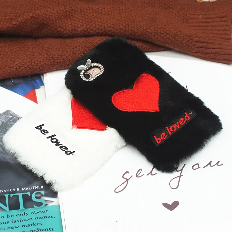 

For Xiaomi redmi note 4x 5A Prime 5 Plus S2 Y2 6A 6 Pro 7 Cute women Warm Bunny Fluffy Fur Heart phone Case soft Love back Cover