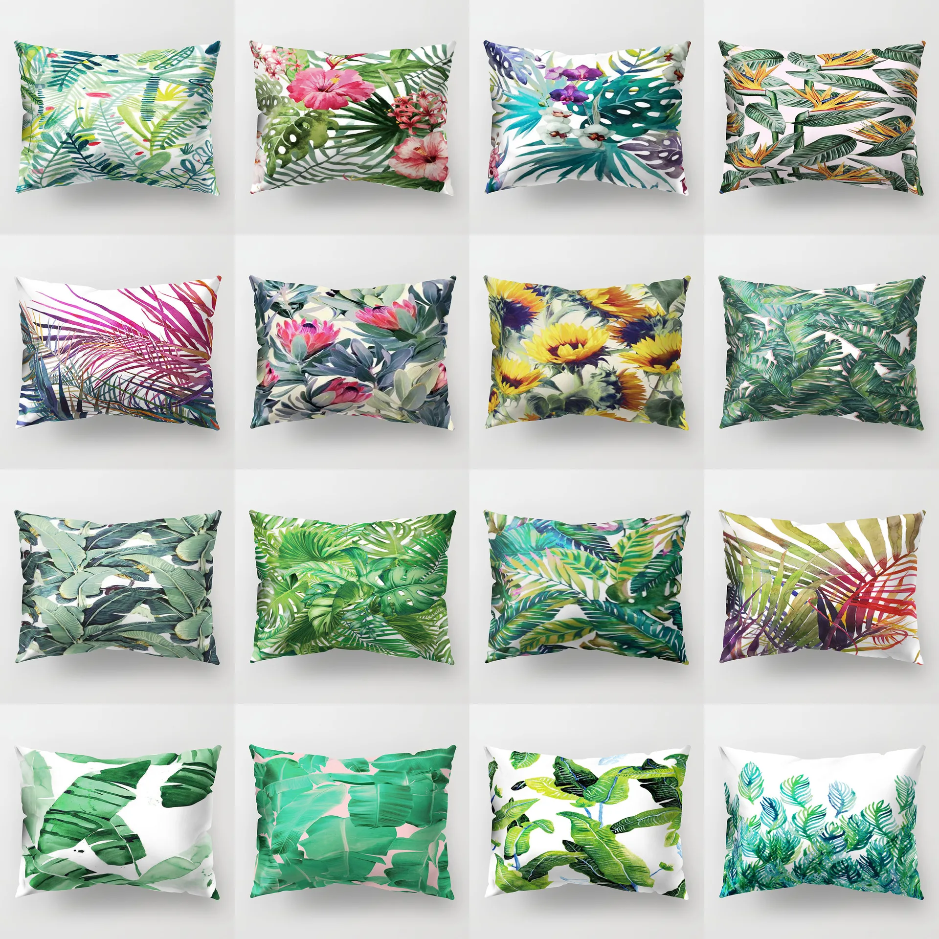 

Tropical Leaves Cushion Cover Polyester Green Plants Fresh Pillow Case Summer Home Decor for Sofa Couch Car Decorative 30x50cm