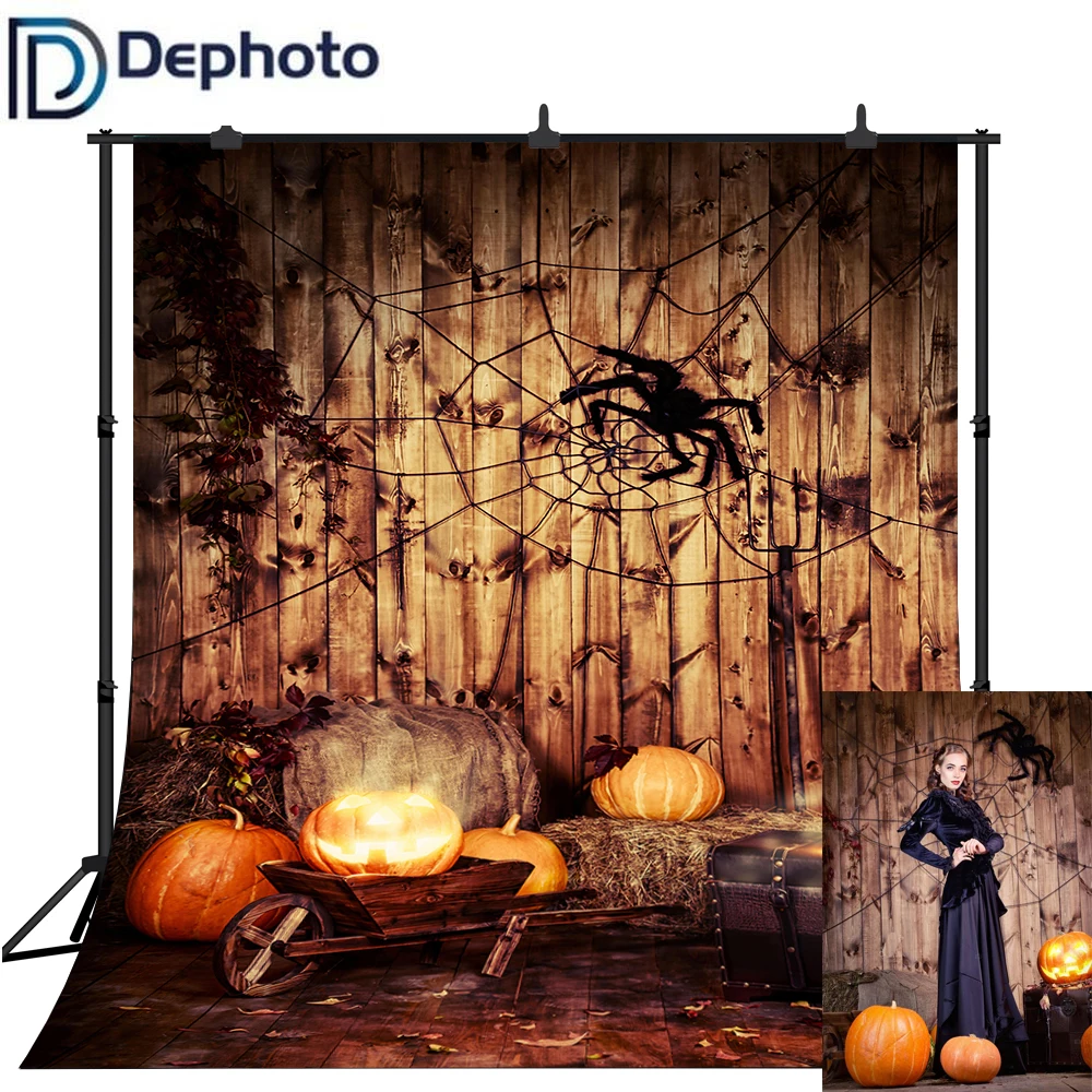 DePhoto фон для фотосъемки Хэллоуин паук деревянный дом светильник Тыква фоны