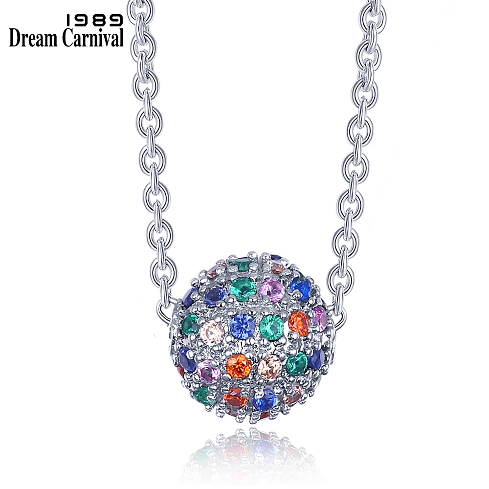 

DreamCarnival 1989 Hot New Multi Colors Ball Sliding Pendant Necklace Sphere shape Geometric look Gift Collar Mujer SZ07151MU