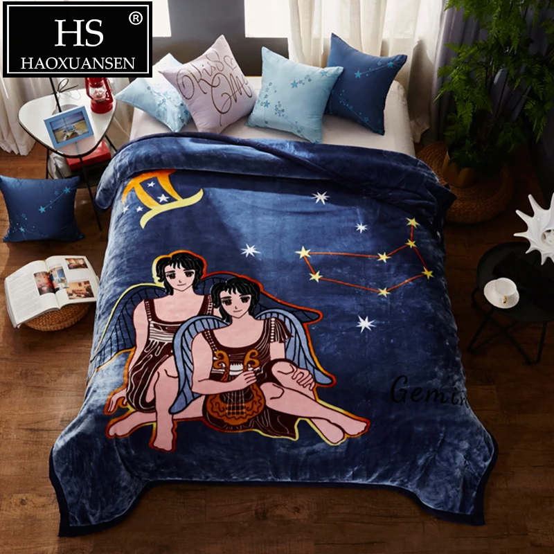 

3 Kg Navy Blue Double Layer Super Soft Cloudy Blanket Fashion Constellation Gemini Warm Bed Cover Fluffy Bedspread 200 x 230 cm