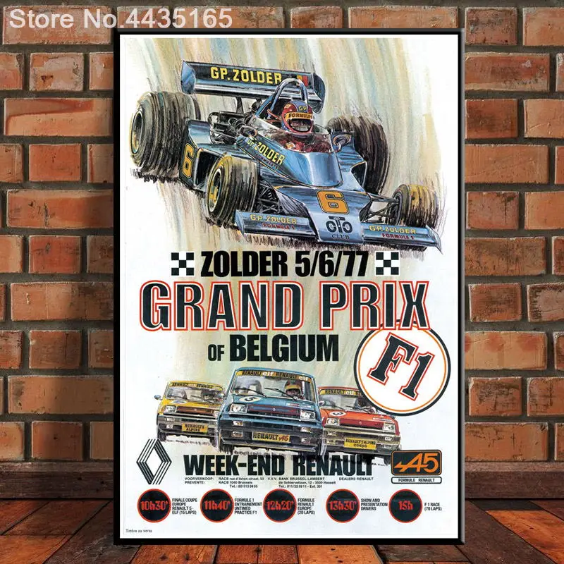 

1977 Zolder F1 Grand Prix Of Belgium Poster Super Racing Car Retro Motor Monaco Series Posters and Prints Home Decor Wall Art