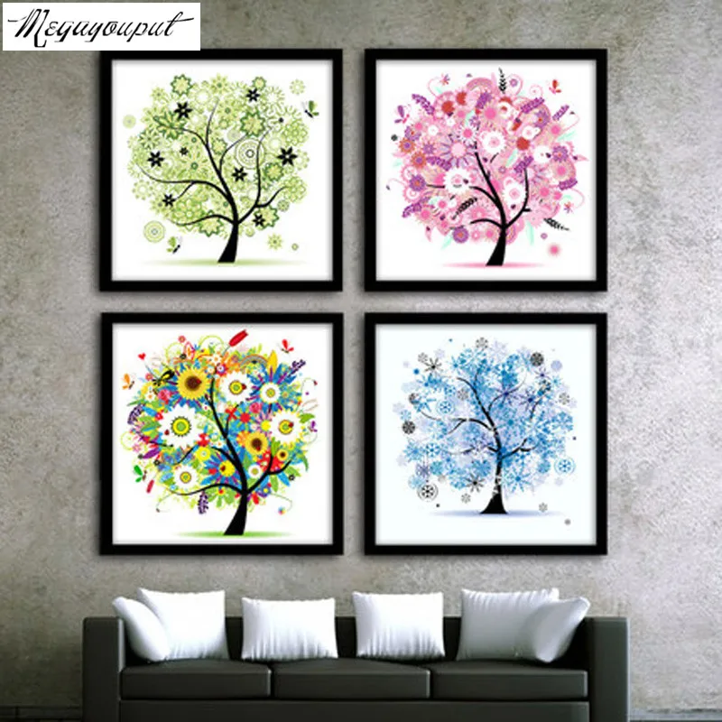 

5D Diy diamond painting Cross stitch four seasons trees round diamond embroidery decorative painting diamond mosaic canvas