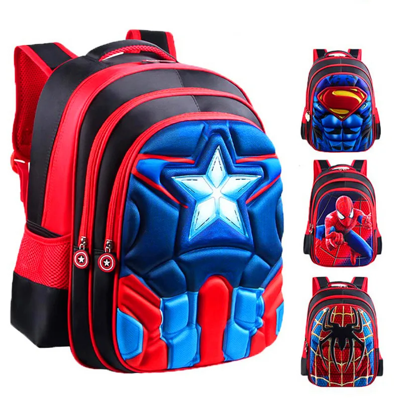 Рюкзак супермена с героями мультфильмов, американский капитан, Человек-паук, школьный рюкзак первоклассника для мальчиков и девочек, школьный рюкзак