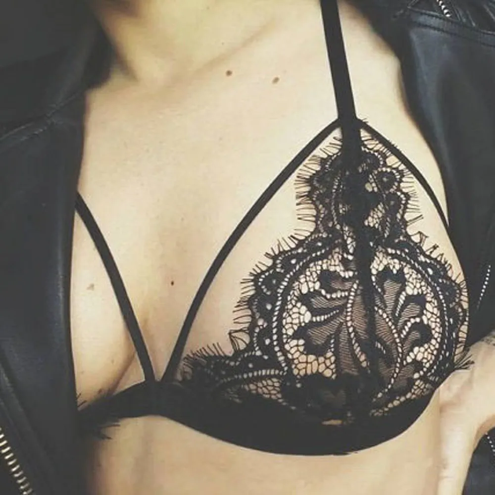 

sexy lace bralette flower push up bra women strappy bra female floral brassiere mesh transparent Ultra-thin Temptation lace bra