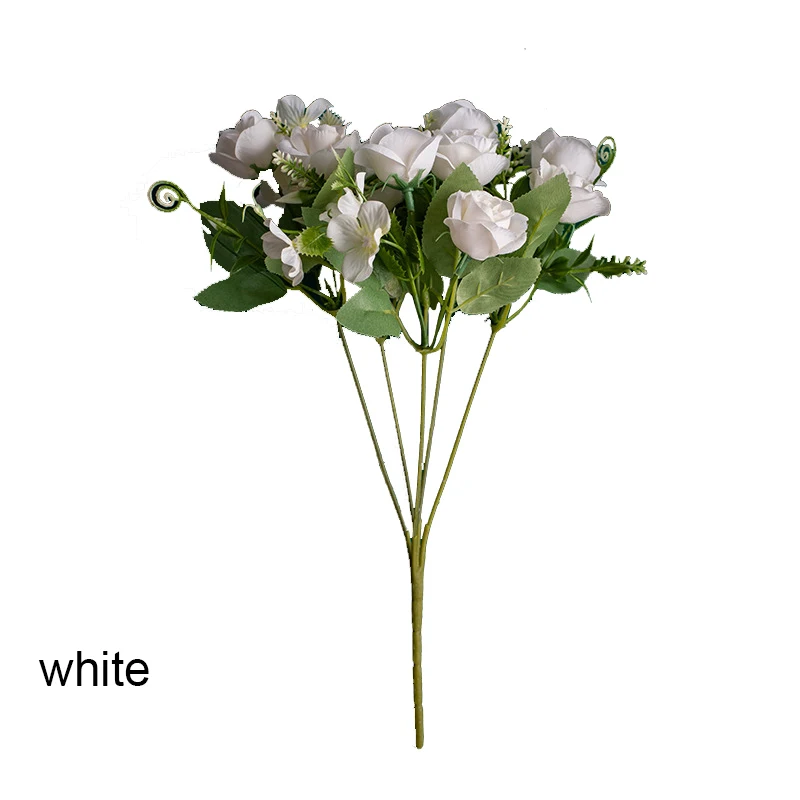 Искусственные мини шелковые розы цветы для свадьбы DIY украшения маленькие ремесленные Цветы Букет синий поддельные цветочный Декор для дома - Цвет: white