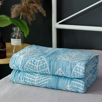 

2019 New Cotton Leaves Blue Thread Towel Blankets Summer Knitted Quilt 150x200cm/200x230cm Cotton Fabric Air-Condition Nap Quilt