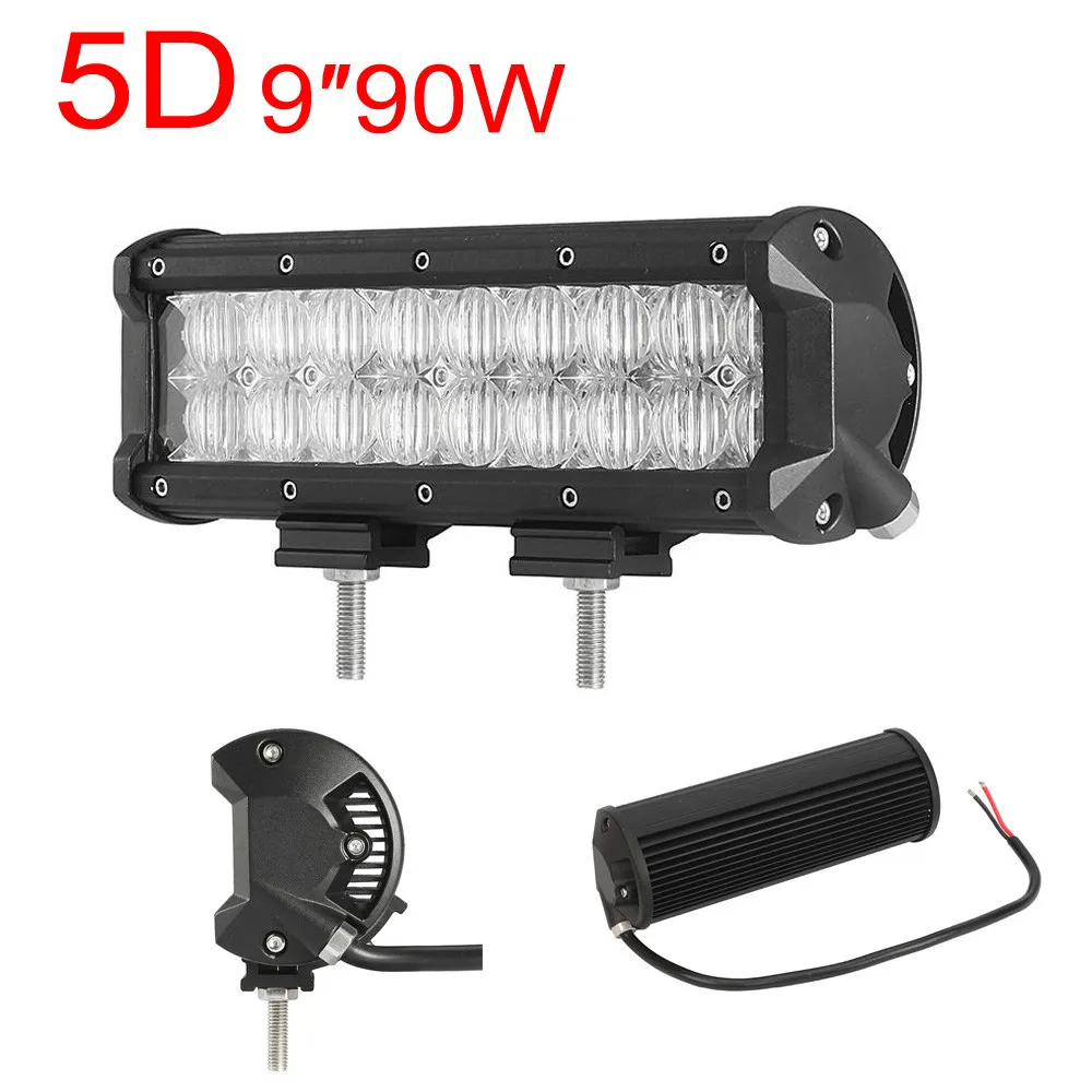 9 Inch 90W Waterproof IP 68 9000LM 5D Lens LED Light Bar Flood