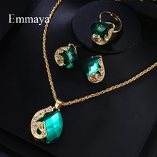 Emmaya Brand Fashion Luxury AAA Cubic Zircon Crystal Earrings Necklace Ring Set For Women Popular Wedding Jewelry Set Gift emmaya new top white gold plate flower jewelry set aaa cubic zircon pendant earrings for women wedding jewelry sets
