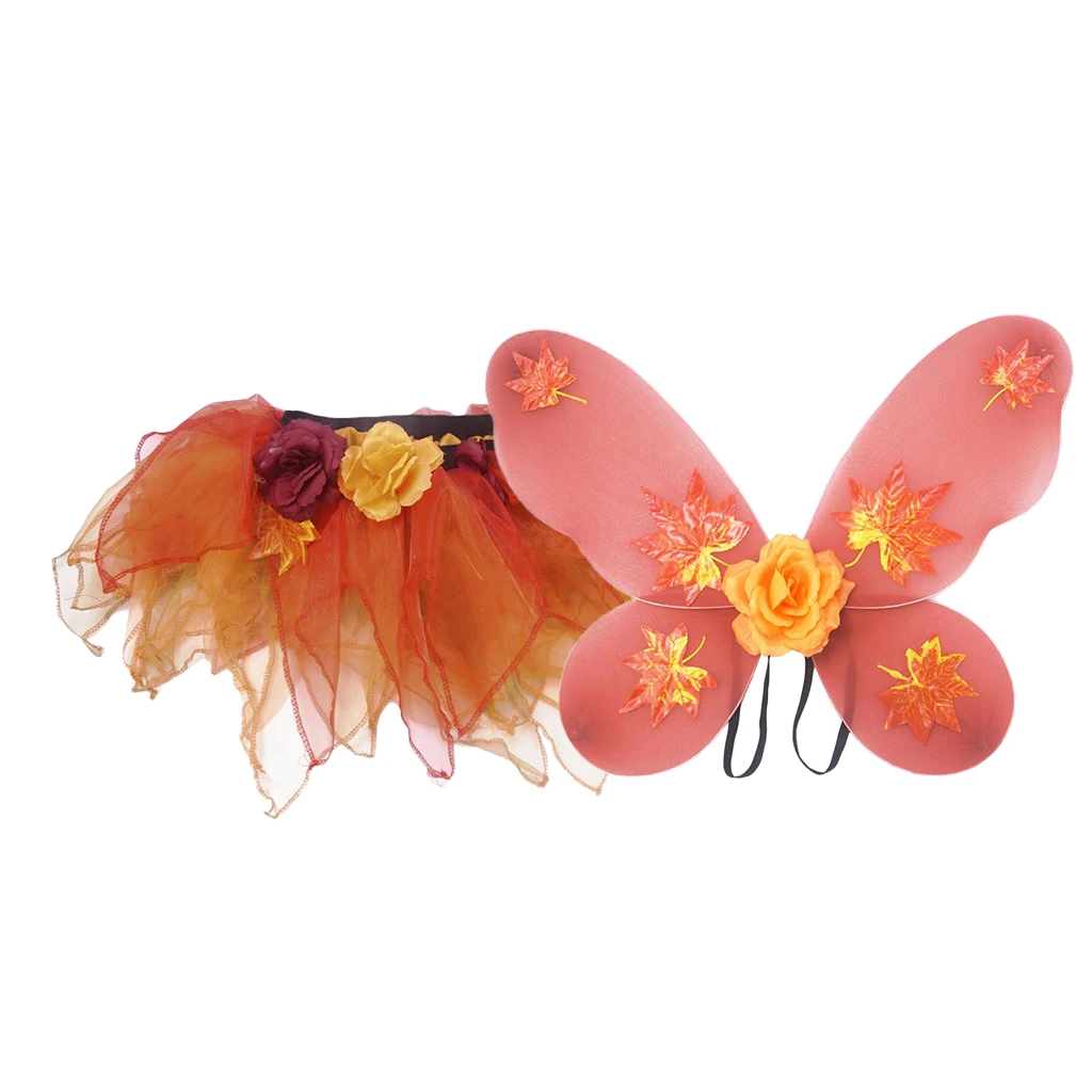 2pcs/Set Butterfly Fairy Wings for Girl Kids Tulle Dress Halloween Fancy Princess Dancing Costume Orange