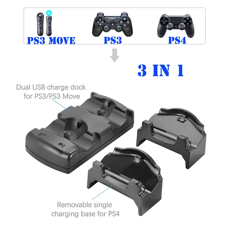 3 в 1 Многофункциональный зарядная док станция Зарядное устройство Подставка для sony Playstation 4 PS4/PS3/PS3 двигаться с Светодиодный индикатор