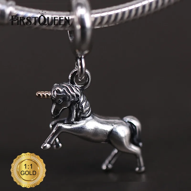 

FirstQueen Solid Silver&14k Gold Unicorn Charm Bead Fit Bracelets DIY Charms Pendants Jewelry Making Fine Jewelry