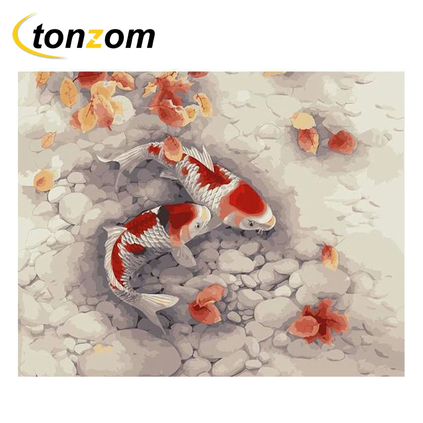 

RIHE Koi Fish Diy Painting By Numbers Abstract Clear Water Oil Painting On Cuadros Decoracion Acrylic Drawing Wall Art 2018