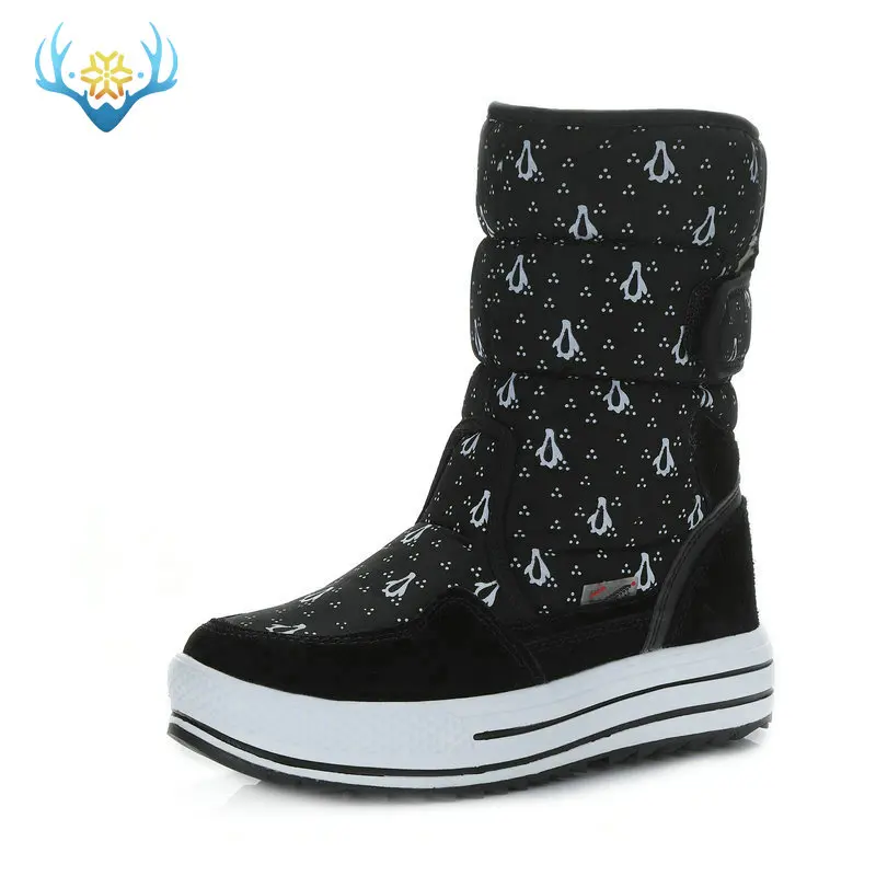 

Black penguin printing snow boots synthetic warm plush big size from 36 to 41 durable model EVA sole withstand wear free shippin
