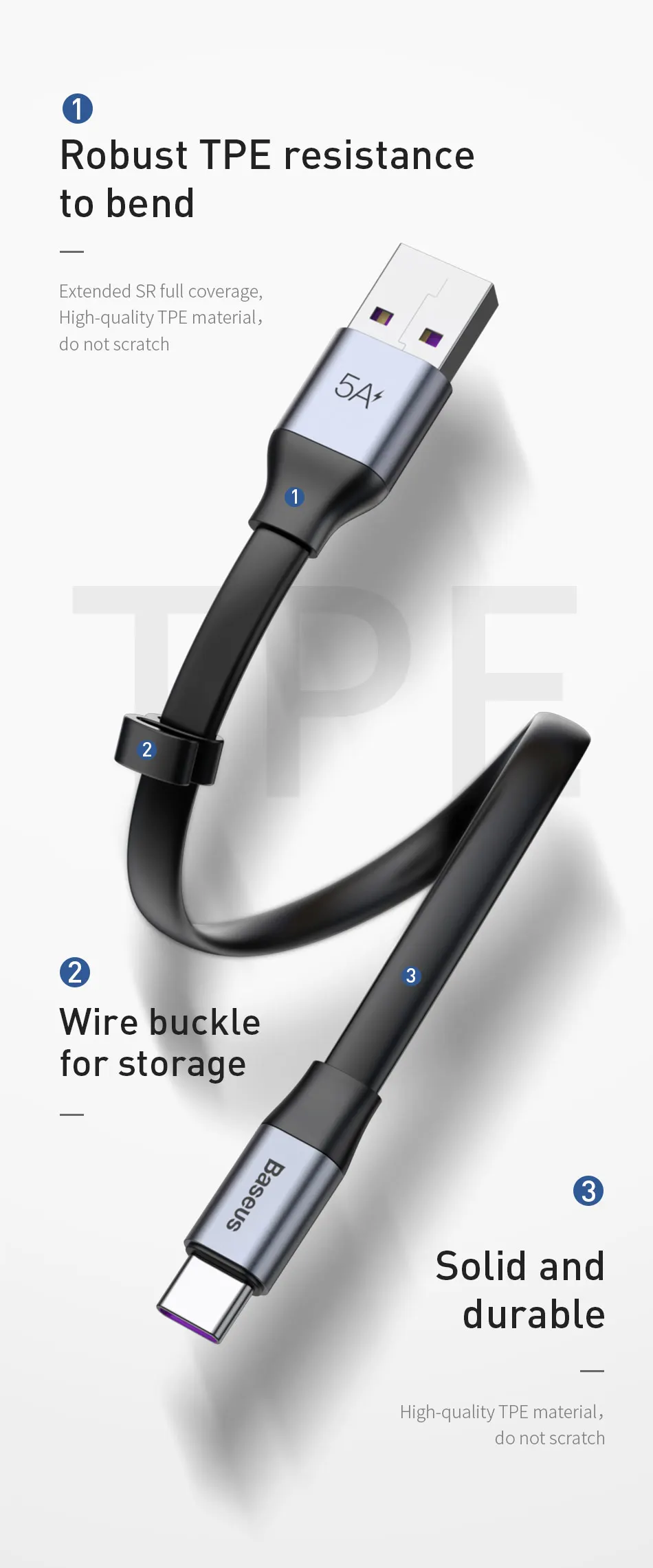 Baseus 5A usb type-C кабель для huawei P30 Pro mate 20 супер зарядный кабель портативный type-C кабель для huawei samsung S10 Xiaomi 8 9