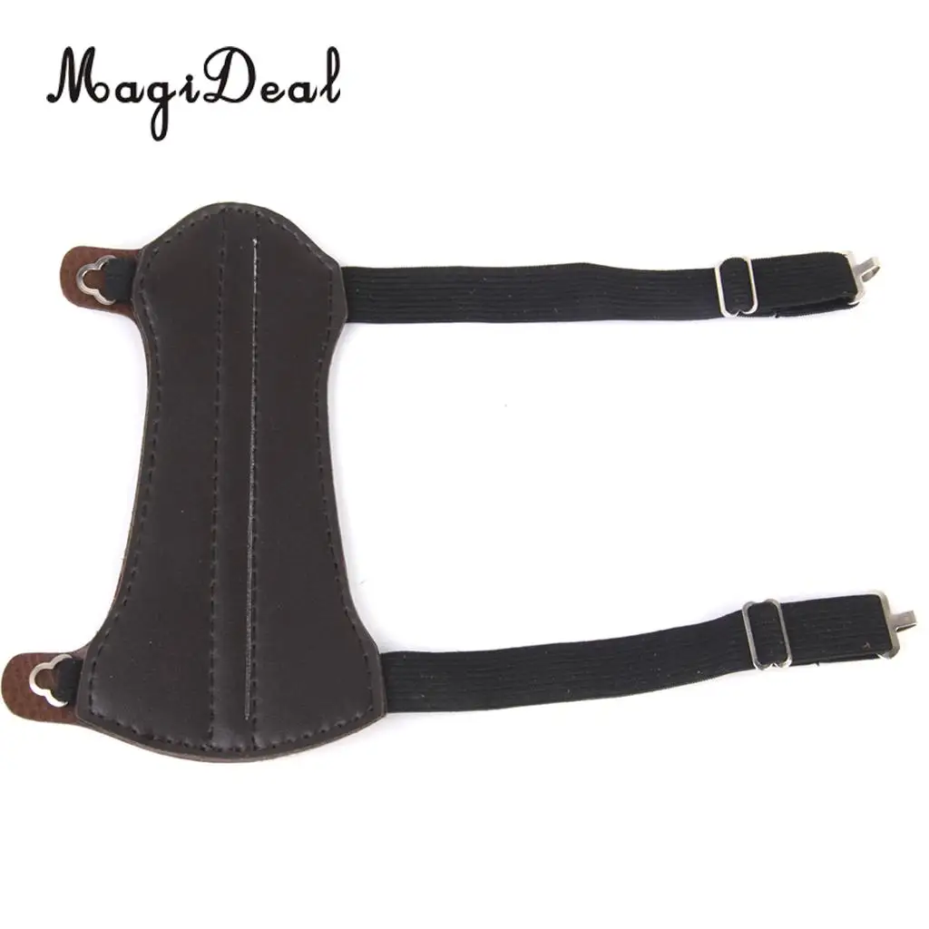 MagiDeal Sofe Adjustable Shooting Archery Arrow Leather 2 Straps Hunting Target Archery Arm Guard Protection Safe Strap Armband