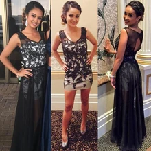 Abnehmbare Overskirts Sexy Schwarzen Kurzen Ballkleid 2016 Appliques Perlen Backless Formale Abendkleider