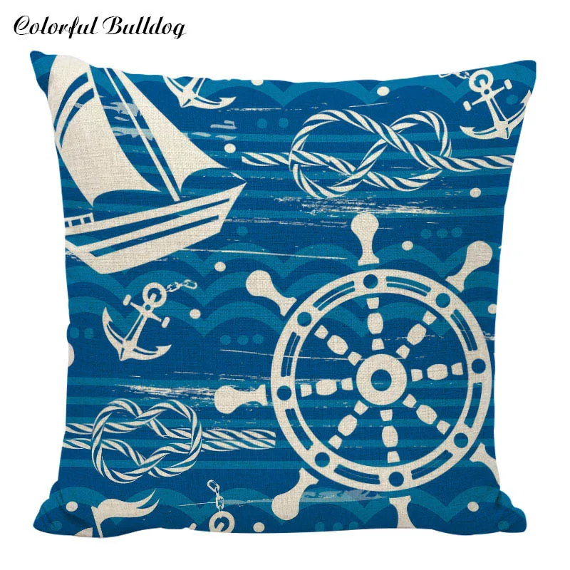 Blue Ocean Series Print Linen Cushion Cover Navigation Tools Throw