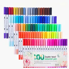 Stylo à double tête de couleur, 24/36/48/60/80/100 couleurs, finisseur de dessin, peinture à l'aquarelle, marqueur d'art, pinceaux, fournitures scolaires
