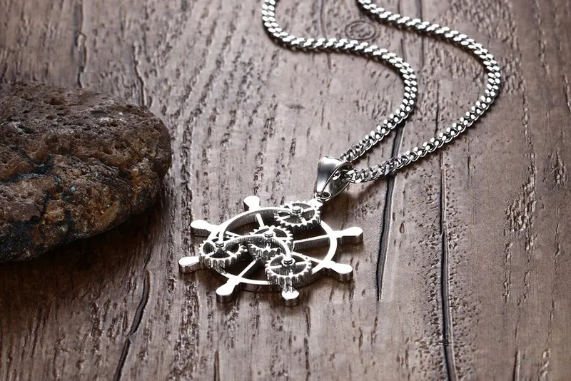 

LVC2 Trend Personality Creative Jewelry 43.5MM s925 silver Gear Ship Rudder Hanging Steel Men's Jewelry