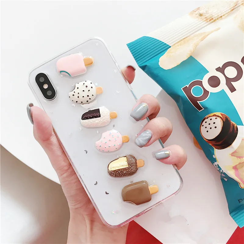 Wixcen Summer 3D Ice Cream Transparent Soft Tpu Case for Iphone 6 7 8 Plus X Cute Glitter Silicone Back Cover Fundas | Мобильные