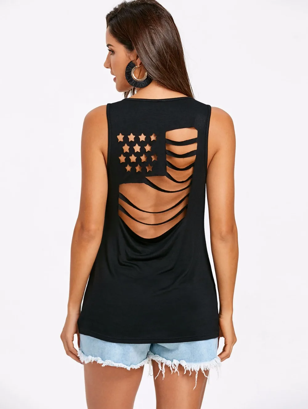 VESTLINDA American Flag Back Hollow Out Sleeveless Top Tank Women Clothing Female Top Summer 2018 Casual Workout Tank Tops Femme 12