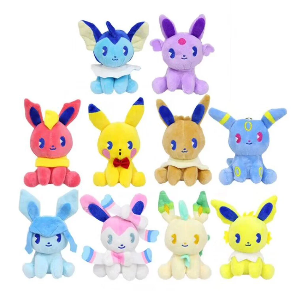 10/лот Saiko Soda Пикачу Sylveon Umbreon Flareon vaporion Jolteon Eevee Espeon Leafeon Glaceon 10 см плюшевый брелок игрушка Розничная - Цвет: 10Styles Mix up