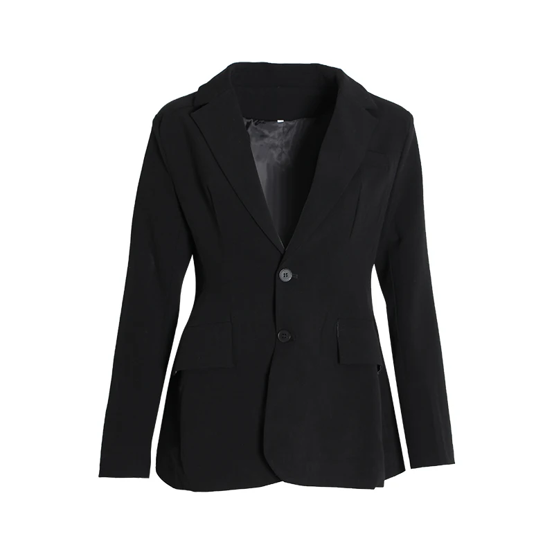 TWOTWINSTYLE однотонный блейзер для женщин с зубчатым воротником и длинным рукавом однобортное тонкое пальто Женская мода элегантное Лето - Цвет: black