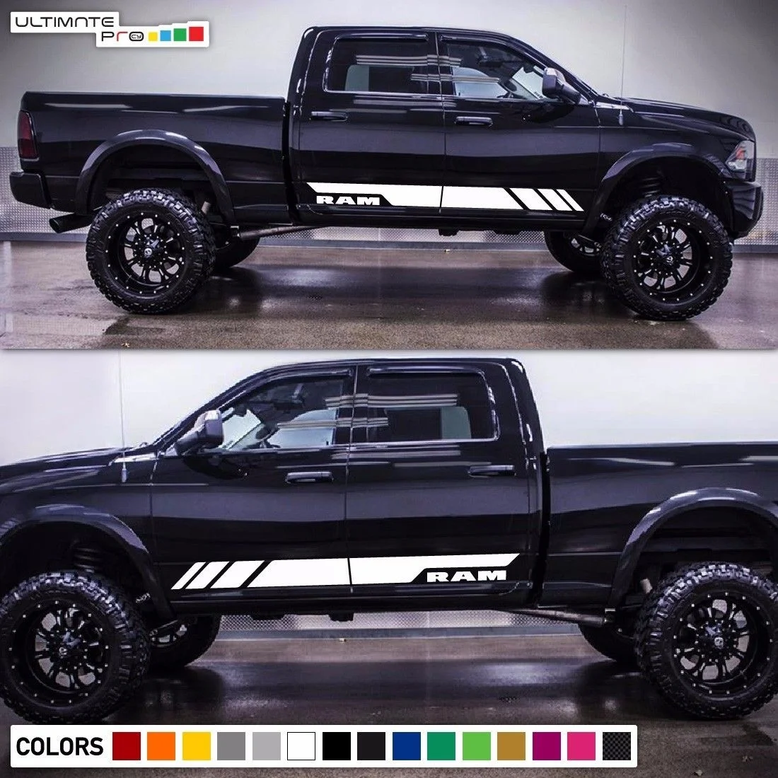 

For 1Set/2Pcs Side Stripe Sticker Decal Vinyl Kit for Dodge Ram RT Door Sill Headlight Bumper Car Styling