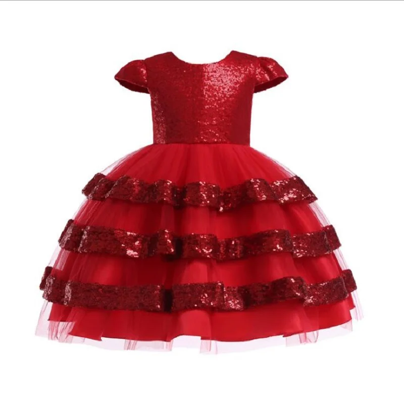 Новинка; модное многослойное платье с блестками в европейском и американском стиле для девочек; платье принцессы с бантом для свадебной вечеринки на спине; Торжественная одежда