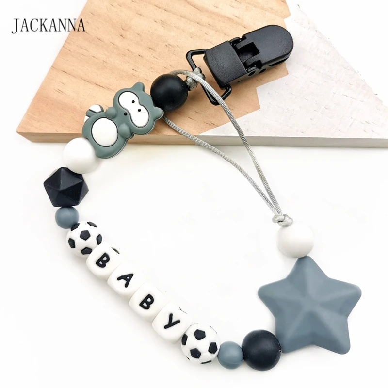 

Personalise Pacifier Clips Football Beads Pacifier Chain For Infant Feeding Newborn Attache Sucette Baby Dummy Clips BPA Free
