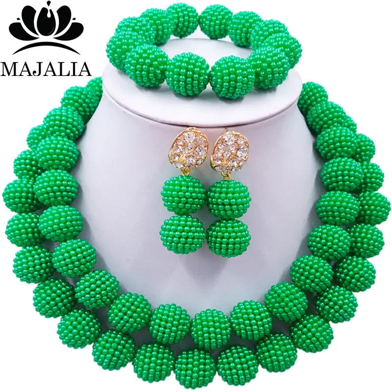Majalia мода классический в Африканском нигерийском стиле на свадьбу бусы ювелирный набор зеленый кристалл колье, Свадебные украшения наборы 2CA006