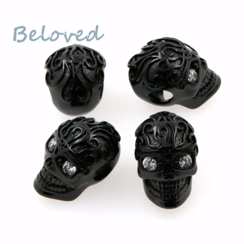 Vintage Micro Paved Zirconia Head Skull Metal Charms Beads, ClearCubic CZ Men's Paracord Bracelet Making Spacer Beads, BG18213