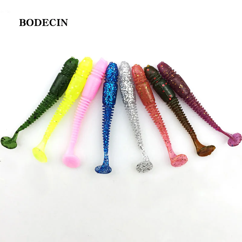 16pcs Fishing Takcle Lure Worms Artificial Soft Baits with salt smell T Tail  lures 50mm 1g Grubs Maggot Plastic Jig Head Texas (4)