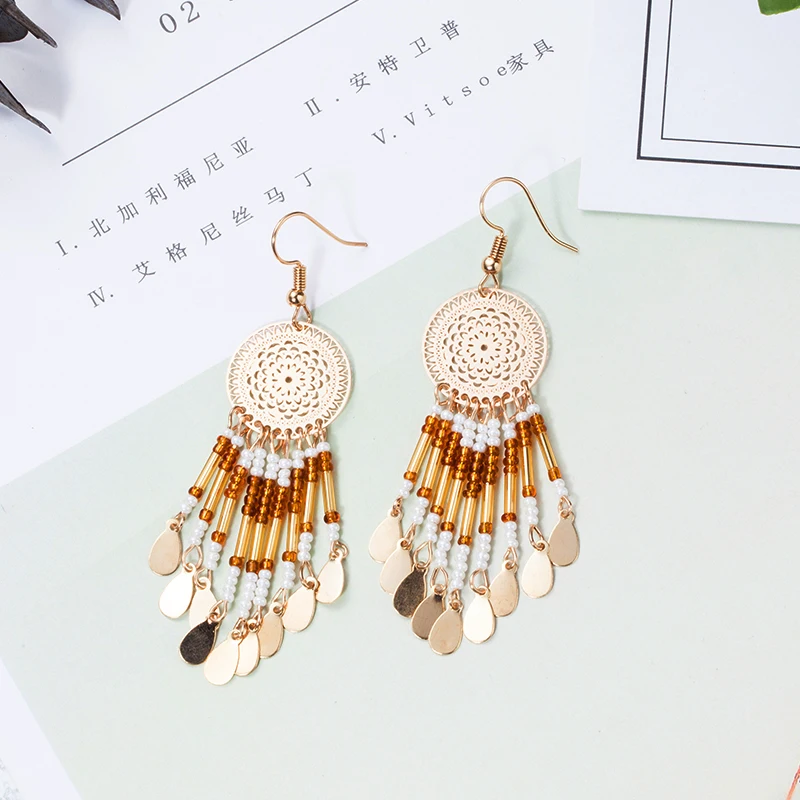 

Golden Sequin Acrylic Tassel Dangling Drop Earrings Hanging for Women Ladies Wedding Anniversary Jewelry Accessories Gifts