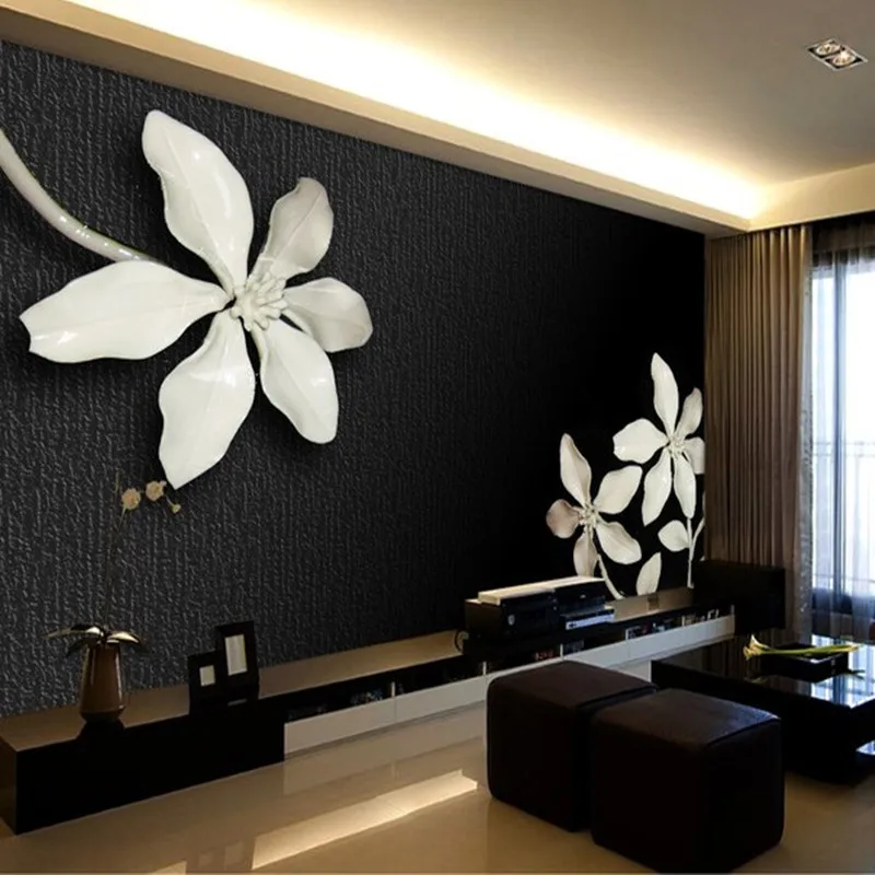 Black And White Flower Mural Wall Paper 3d Wall Photo Murals For Living