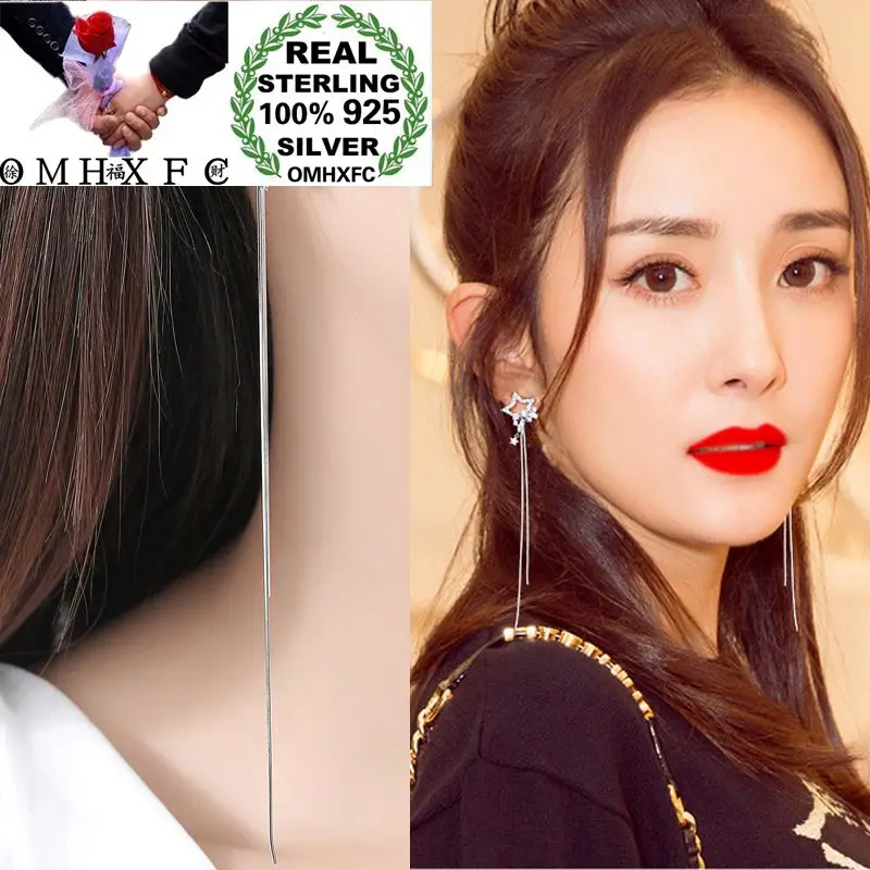 OMHXFC Wholesale European Fashion Woman Girl Party Gift Star Tassel Ear Lines Zircon 100% 925 Sterling Silver Stud Earrings EN63 | Украшения