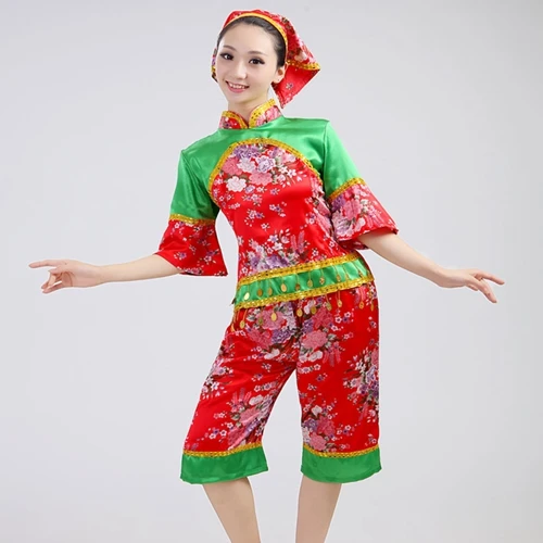 short sleeve Женские танцевальные костюмы Yangko барабанный танец одежда Национальный Костюм Восточный Костюм Китайский народный танец костюм - Цвет: short sleeve