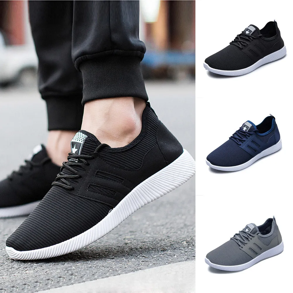 

2018 Men Solid Color Cross Tied Stripe Gym Shoes Running Shoe Sneakers Running Shoes Sports Shoes 20