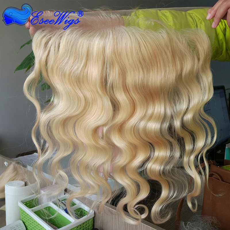 Eseewigs блондинка 613 13X4 кружева фронтальные волнистые перуанские Волосы remy прозрачного кружева фронтальные застежка для волос Выбеленные узлы