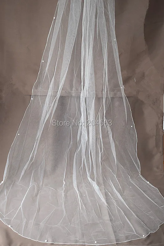 Бисером вальс покрывало два Слои белого или цвета слоновой кости с длинным свадебная фата тюль вуаль для невесты