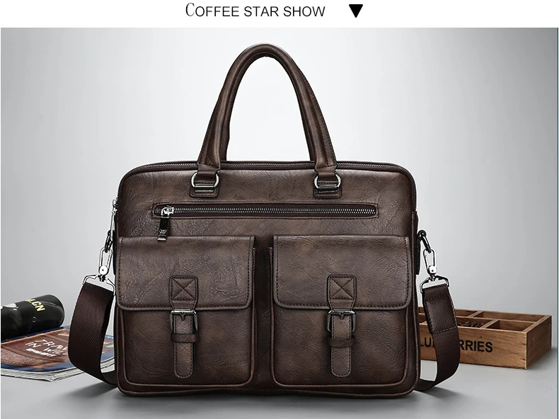 Новая мужская сумка из спилка на молнии, мужская деловая сумка из полиэстера с двумя карманами, мягкая ручка, 14 дюймов, портфели, сумки