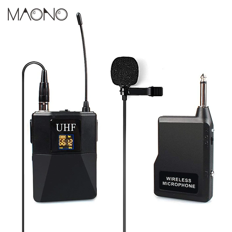 

MAONO Wireless Microphone UHF Condenser Lavalier Microphone Selectable Channel Lapel Mic Wide Transmission Range Mini Microfone