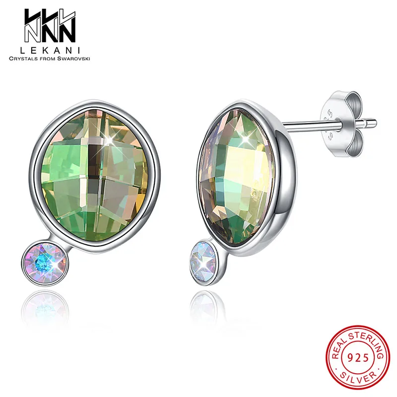

New Elegant Round Crystal From Swarovski Stud Earrings For Women Austrian Rhinestone 925 Sterling Silver Women Cute Fine Jewelry