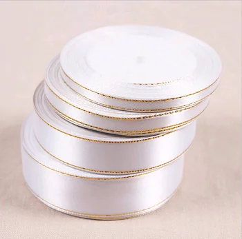 

25 Yards White Gold Edged Silk Satin Ribbon Wholesale Wedding Party Decoration Gift Wrapping Christmas Apparel Sewing Fabric
