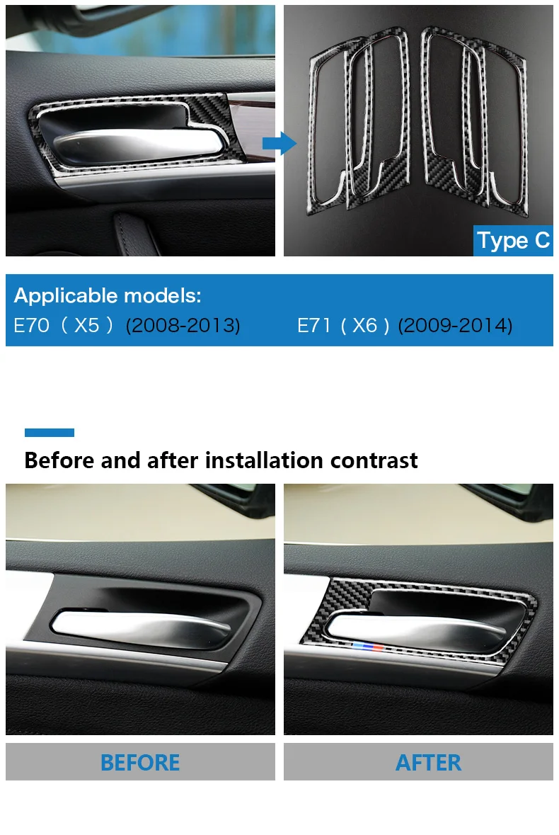 Carbon Fiber Car Interior Door Handle Cover Stickers Decoration Mouldings for BMW E70 X5 E71 X6 2008-2014 Accessories (3)