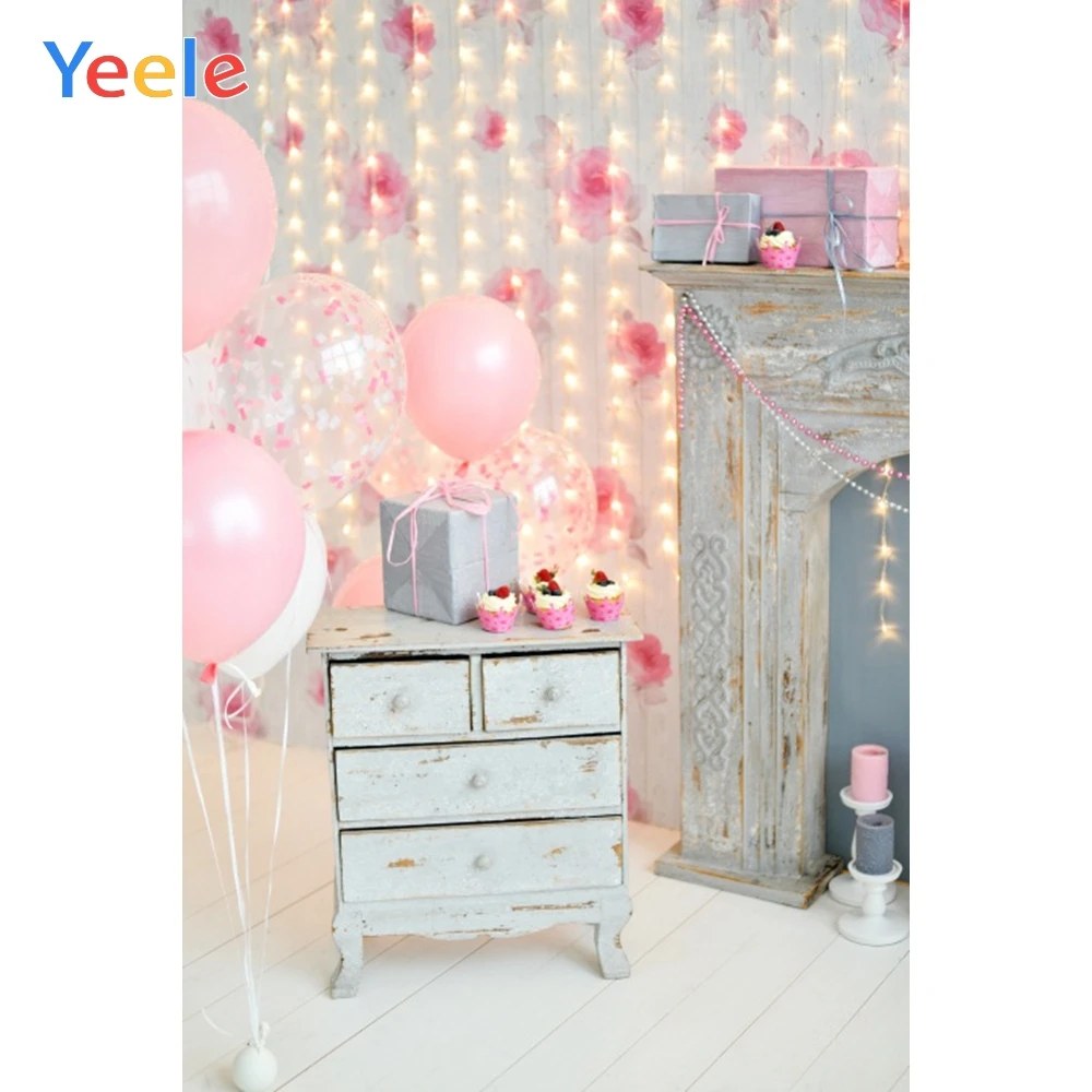 

Yeele Baby Birthday Balloons Gift Flashing Light Photography Background Princess Girl Party Photographic Backdrop Photo Studio